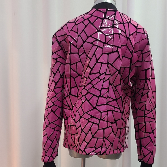 Celb.Designer costom made baseball style pink jacket.Triangle plastic design. - Picture 3 of 3